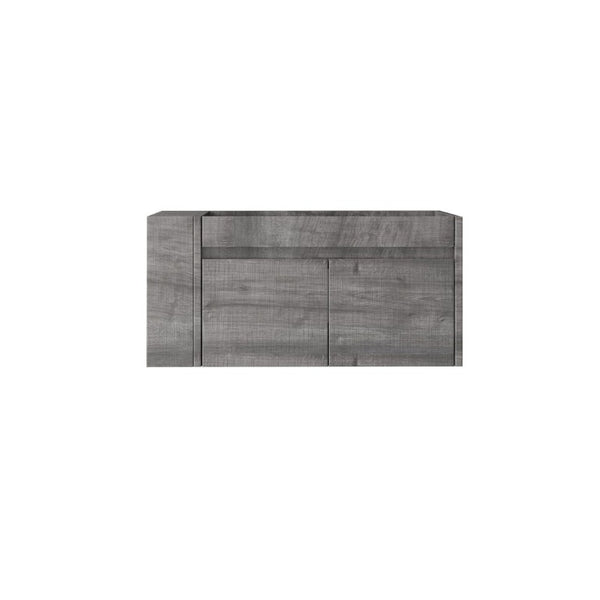 English Elm 36 Inch Floating Bathroom Vanity with Plywood Build Soft Close Drawers Open Shelving Grey B2775P510779