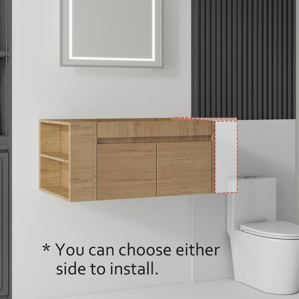 English Elm 36 Inch Floating Bathroom Vanity with Plywood Build Soft Close Drawers Open Shelving Oak B2775P510780