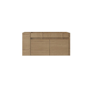 English Elm 36 Inch Floating Bathroom Vanity with Plywood Build Soft Close Drawers Open Shelving Oak B2775P510780