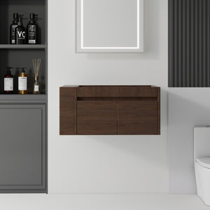 English Elm 36 Inch Floating Bathroom Vanity with Plywood Build Soft Close Drawers Open Shelving Brown B2775P510781