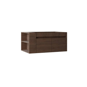 English Elm 36 Inch Floating Bathroom Vanity with Plywood Build Soft Close Drawers Open Shelving Brown B2775P510781