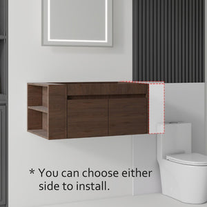 English Elm 36 Inch Floating Bathroom Vanity with Plywood Build Soft Close Drawers Open Shelving Brown B2775P510781