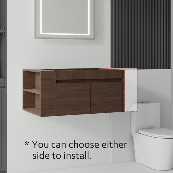 English Elm 36 Inch Floating Bathroom Vanity with Plywood Build Soft Close Drawers Open Shelving Brown B2775P510781