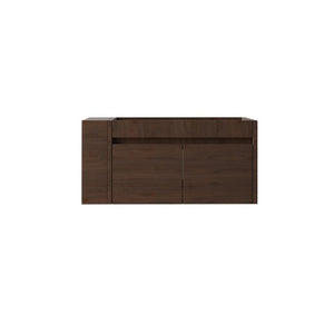 English Elm 36 Inch Floating Bathroom Vanity with Plywood Build Soft Close Drawers Open Shelving Brown B2775P510781