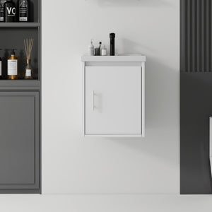 English Elm 16 Inch Floating Vanity with Ceramic Sink Soft Close Cabinet for Small Bathrooms White B2775P510782