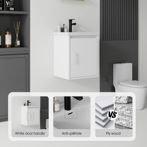 English Elm 16 Inch Floating Vanity with Ceramic Sink Soft Close Cabinet for Small Bathrooms White B2775P510782