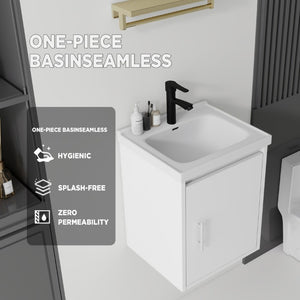 English Elm 16 Inch Floating Vanity with Ceramic Sink Soft Close Cabinet for Small Bathrooms White B2775P510782