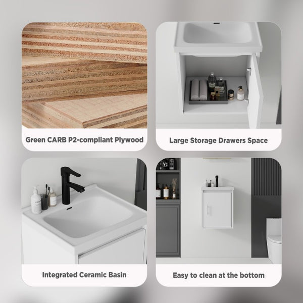 English Elm 16 Inch Floating Vanity with Ceramic Sink Soft Close Cabinet for Small Bathrooms White B2775P510782