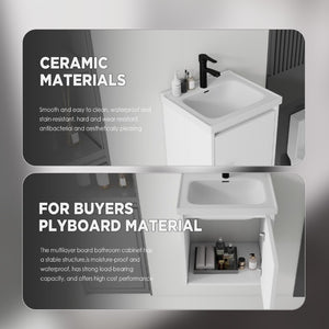 English Elm 16 Inch Floating Vanity with Ceramic Sink Soft Close Cabinet for Small Bathrooms White B2775P510782