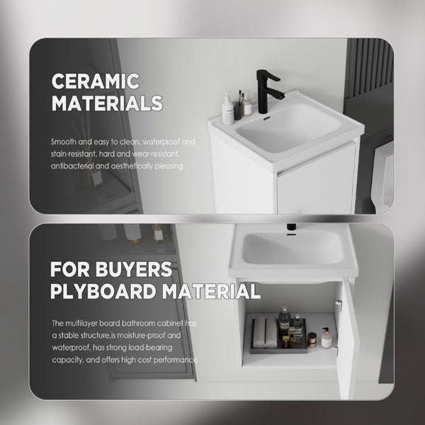 English Elm 16 Inch Floating Vanity with Ceramic Sink Soft Close Cabinet for Small Bathrooms White B2775P510782