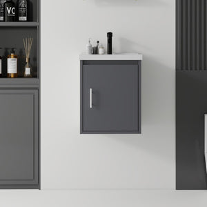 English Elm 16 Inch Floating Vanity with Ceramic Sink Soft Close Cabinet for Small Bathrooms Grey - A B2775P510783