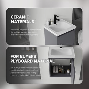 English Elm 16 Inch Floating Vanity with Ceramic Sink Soft Close Cabinet for Small Bathrooms Grey - A B2775P510783