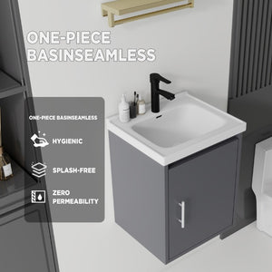 English Elm 16 Inch Floating Vanity with Ceramic Sink Soft Close Cabinet for Small Bathrooms Grey - A B2775P510783