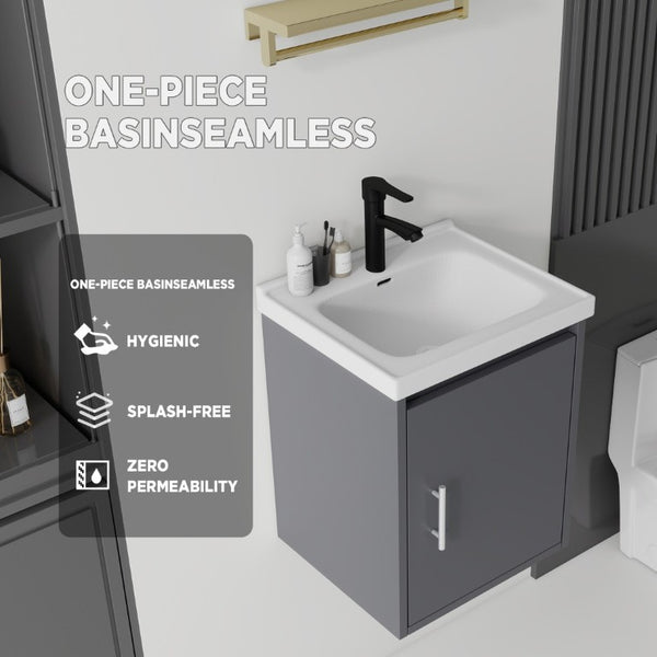English Elm 16 Inch Floating Vanity with Ceramic Sink Soft Close Cabinet for Small Bathrooms Grey - A B2775P510783