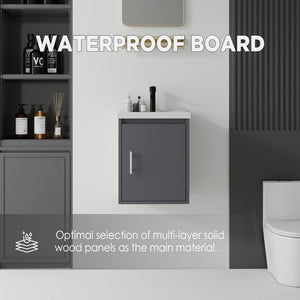 English Elm 16 Inch Floating Vanity with Ceramic Sink Soft Close Cabinet for Small Bathrooms Grey - A B2775P510783