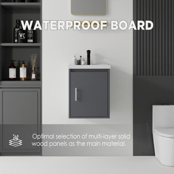 English Elm 16 Inch Floating Vanity with Ceramic Sink Soft Close Cabinet for Small Bathrooms Grey - A B2775P510783