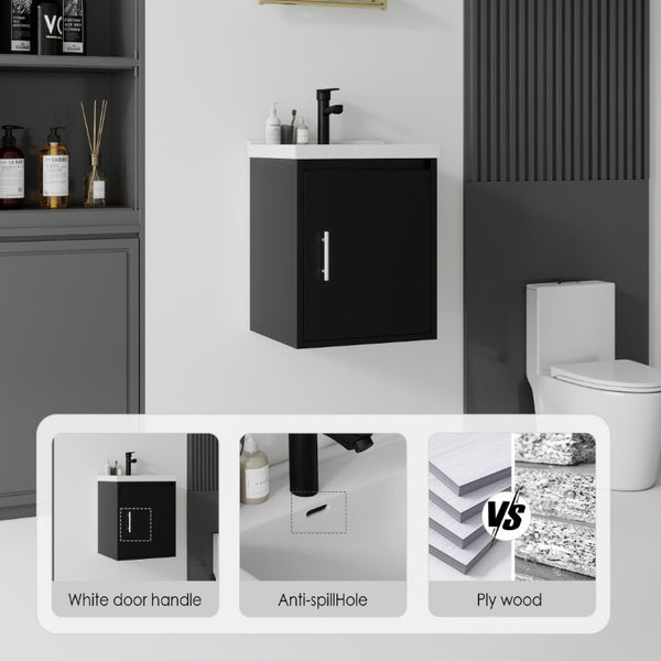 English Elm 16 Inch Floating Vanity with Ceramic Sink Soft Close Cabinet for Small Bathrooms Black B2775P510785