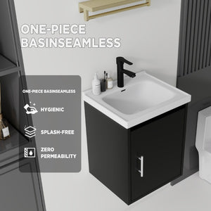 English Elm 16 Inch Floating Vanity with Ceramic Sink Soft Close Cabinet for Small Bathrooms Black B2775P510785