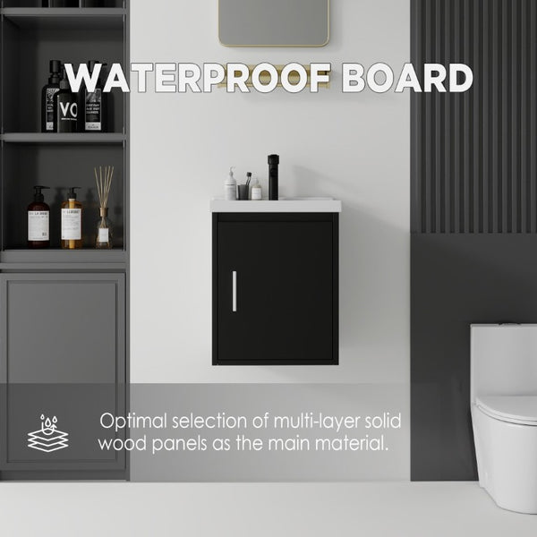 English Elm 16 Inch Floating Vanity with Ceramic Sink Soft Close Cabinet for Small Bathrooms Black B2775P510785