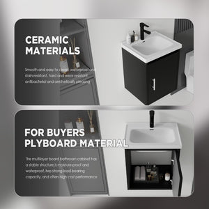 English Elm 16 Inch Floating Vanity with Ceramic Sink Soft Close Cabinet for Small Bathrooms Black B2775P510785