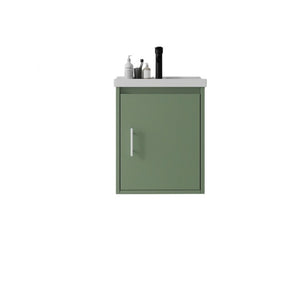 English Elm 16 Inch Floating Vanity with Ceramic Sink Soft Close Cabinet for Small Bathrooms Green B2775P510786