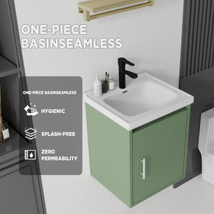 English Elm 16 Inch Floating Vanity with Ceramic Sink Soft Close Cabinet for Small Bathrooms Green B2775P510786