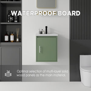 English Elm 16 Inch Floating Vanity with Ceramic Sink Soft Close Cabinet for Small Bathrooms Green B2775P510786