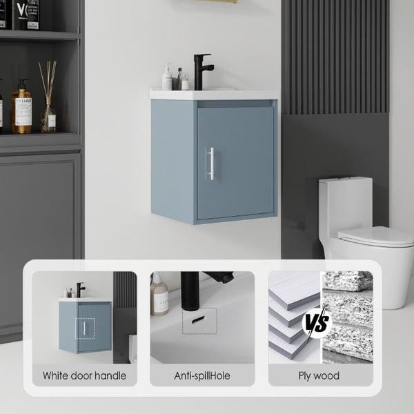 English Elm 16 Inch Floating Vanity with Ceramic Sink Soft Close Cabinet for Small Bathrooms Blue B2775P510787