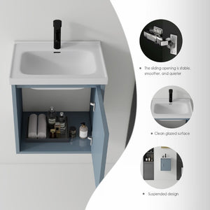 English Elm 16 Inch Floating Vanity with Ceramic Sink Soft Close Cabinet for Small Bathrooms Blue B2775P510787