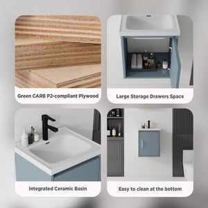 English Elm 16 Inch Floating Vanity with Ceramic Sink Soft Close Cabinet for Small Bathrooms Blue B2775P510787