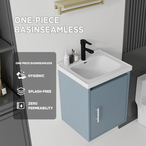 English Elm 16 Inch Floating Vanity with Ceramic Sink Soft Close Cabinet for Small Bathrooms Blue B2775P510787
