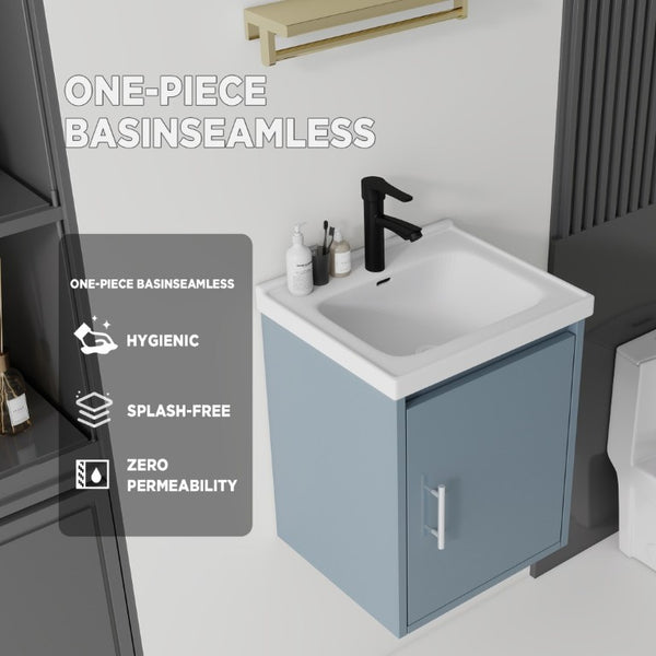 English Elm 16 Inch Floating Vanity with Ceramic Sink Soft Close Cabinet for Small Bathrooms Blue B2775P510787