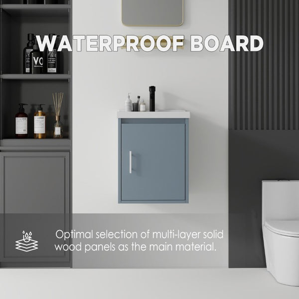 English Elm 16 Inch Floating Vanity with Ceramic Sink Soft Close Cabinet for Small Bathrooms Blue B2775P510787