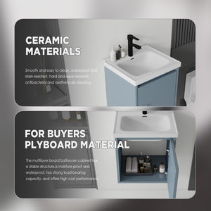 English Elm 16 Inch Floating Vanity with Ceramic Sink Soft Close Cabinet for Small Bathrooms Blue B2775P510787