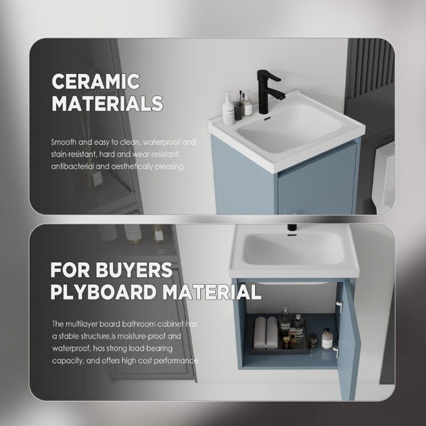 English Elm 16 Inch Floating Vanity with Ceramic Sink Soft Close Cabinet for Small Bathrooms Blue B2775P510787