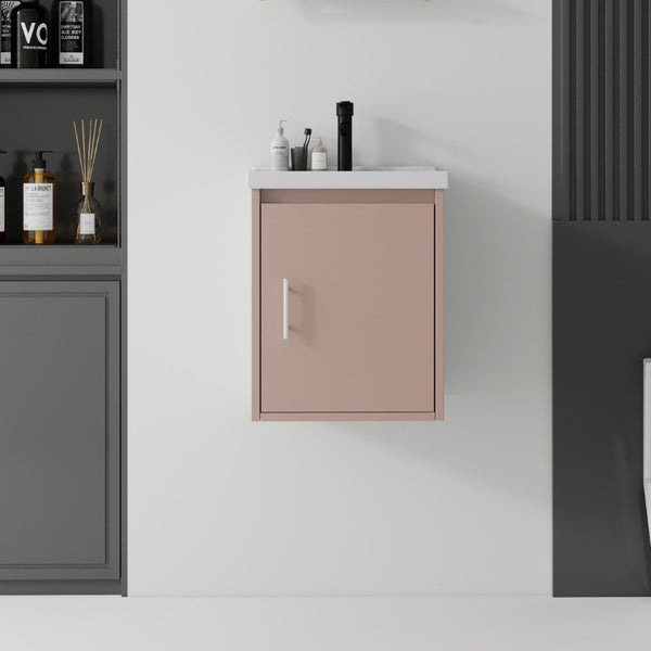 English Elm 16 Inch Floating Vanity with Ceramic Sink Soft Close Cabinet for Small Bathrooms Pink B2775P510788