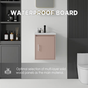 English Elm 16 Inch Floating Vanity with Ceramic Sink Soft Close Cabinet for Small Bathrooms Pink B2775P510788