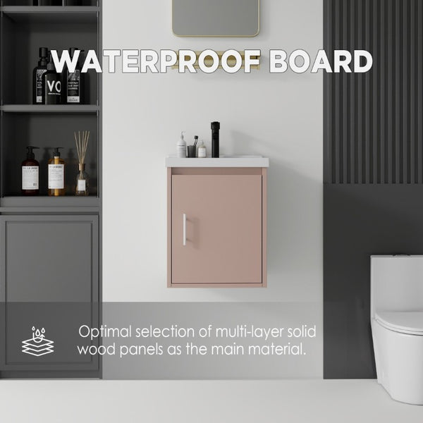 English Elm 16 Inch Floating Vanity with Ceramic Sink Soft Close Cabinet for Small Bathrooms Pink B2775P510788