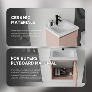 English Elm 16 Inch Floating Vanity with Ceramic Sink Soft Close Cabinet for Small Bathrooms Pink B2775P510788