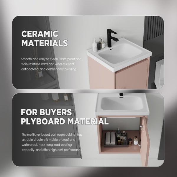 English Elm 16 Inch Floating Vanity with Ceramic Sink Soft Close Cabinet for Small Bathrooms Pink B2775P510788