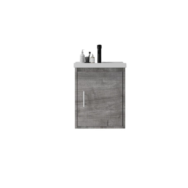 English Elm 16 Inch Floating Vanity with Ceramic Sink Soft Close Cabinet for Small Bathrooms Grey - B B2775P510789