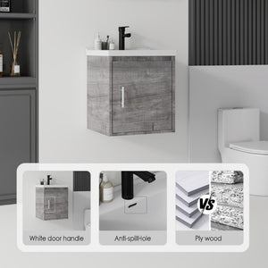 English Elm 16 Inch Floating Vanity with Ceramic Sink Soft Close Cabinet for Small Bathrooms Grey - B B2775P510789