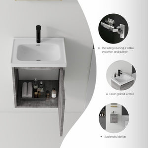 English Elm 16 Inch Floating Vanity with Ceramic Sink Soft Close Cabinet for Small Bathrooms Grey - B B2775P510789