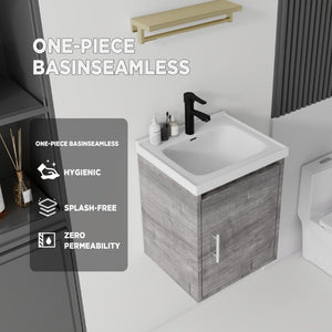 English Elm 16 Inch Floating Vanity with Ceramic Sink Soft Close Cabinet for Small Bathrooms Grey - B B2775P510789