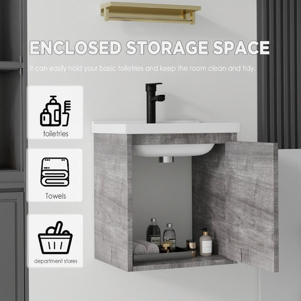 English Elm 16 Inch Floating Vanity with Ceramic Sink Soft Close Cabinet for Small Bathrooms Grey - B B2775P510789