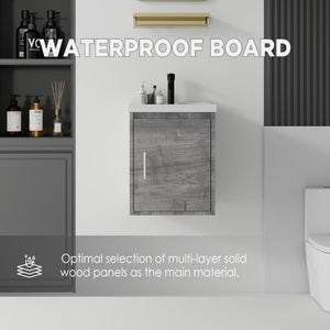 English Elm 16 Inch Floating Vanity with Ceramic Sink Soft Close Cabinet for Small Bathrooms Grey - B B2775P510789