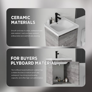 English Elm 16 Inch Floating Vanity with Ceramic Sink Soft Close Cabinet for Small Bathrooms Grey - B B2775P510789