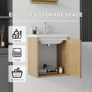English Elm 16 Inch Floating Vanity with Ceramic Sink Soft Close Cabinet for Small Bathrooms Oak B2775P510790