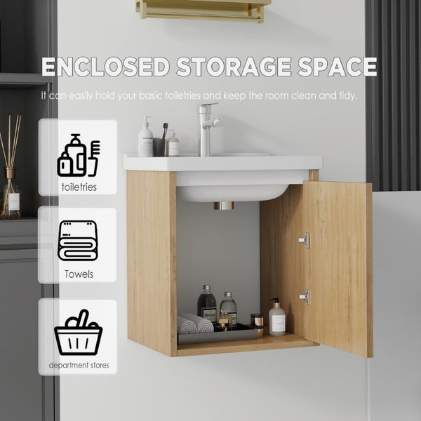 English Elm 16 Inch Floating Vanity with Ceramic Sink Soft Close Cabinet for Small Bathrooms Oak B2775P510790
