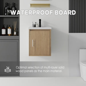English Elm 16 Inch Floating Vanity with Ceramic Sink Soft Close Cabinet for Small Bathrooms Oak B2775P510790